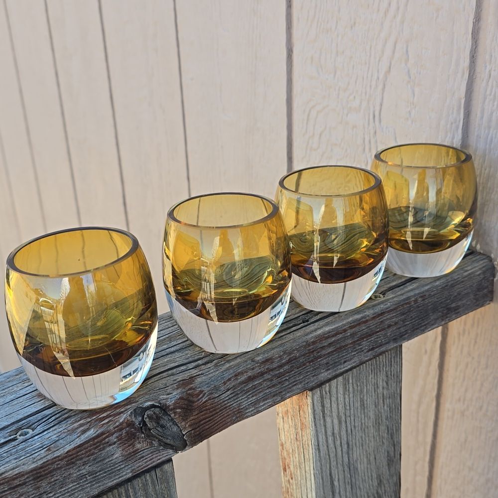 Mikasa Solaris Amber Votive Candle Holders Set of 4 | Hand-Blown Glass | Heavy